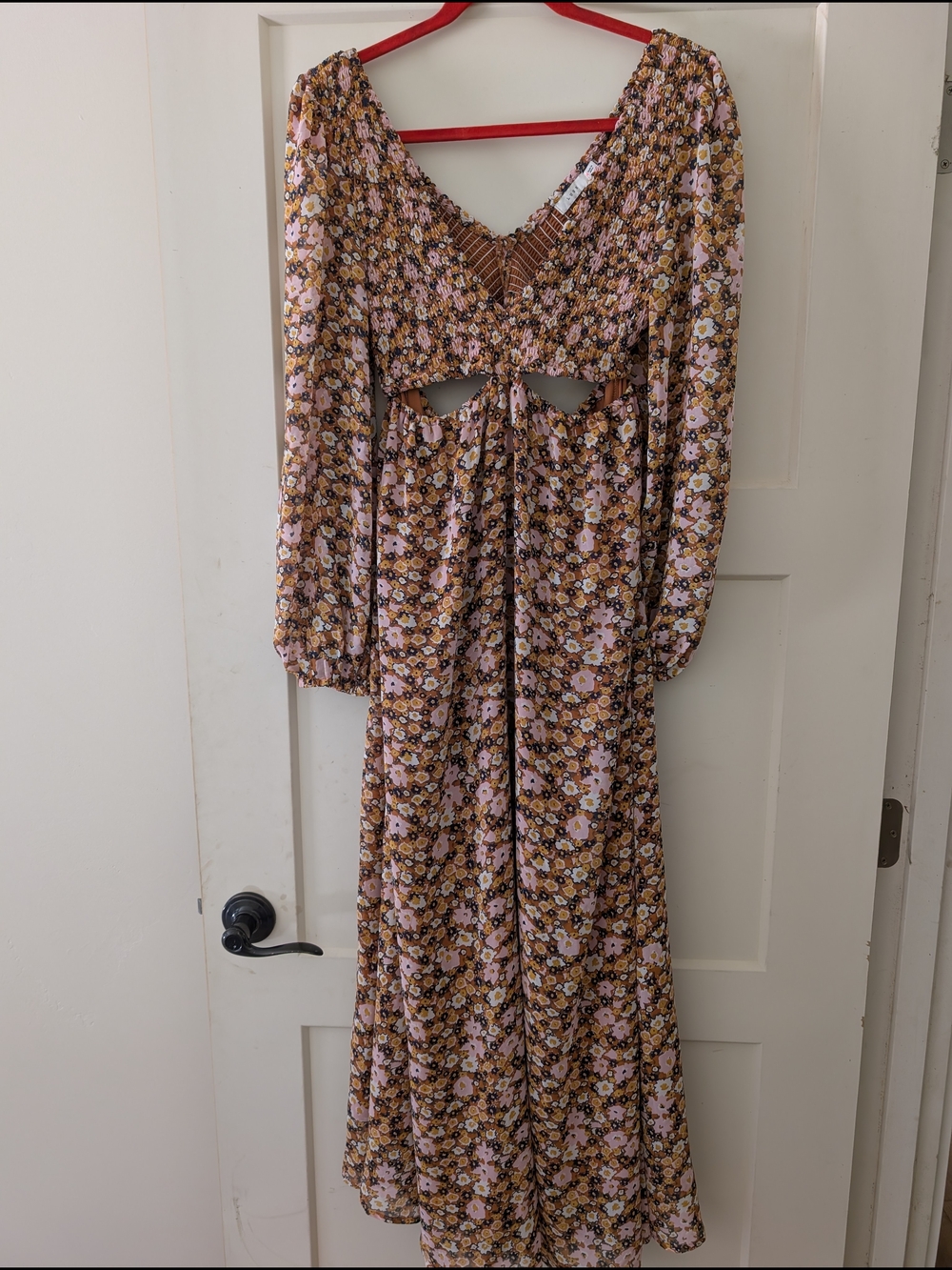 Lush Pink and Brown Floral Cutout Maxi Dress